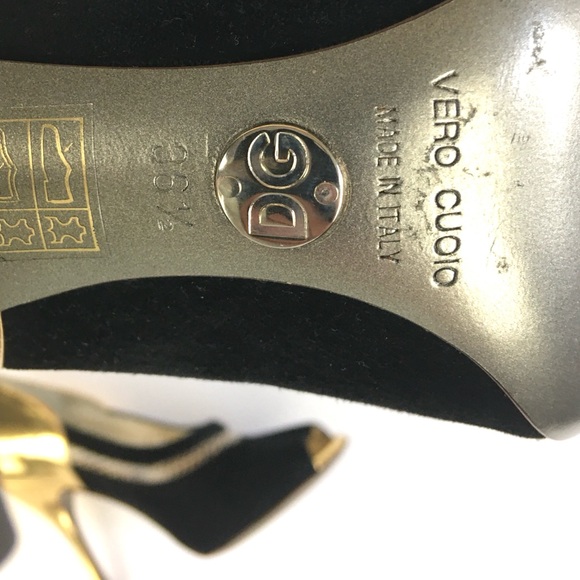 NWT Dolce & Gabbana Gold/Black Leather and Suede Peep Toe Pump Sz 36. 5 (US 6.5) - Picture 10 of 14